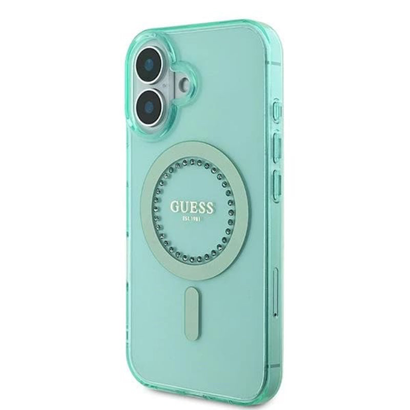 Capa MagSafe para Apple iPhone 16, Guess, IML Rhinestone, Verde