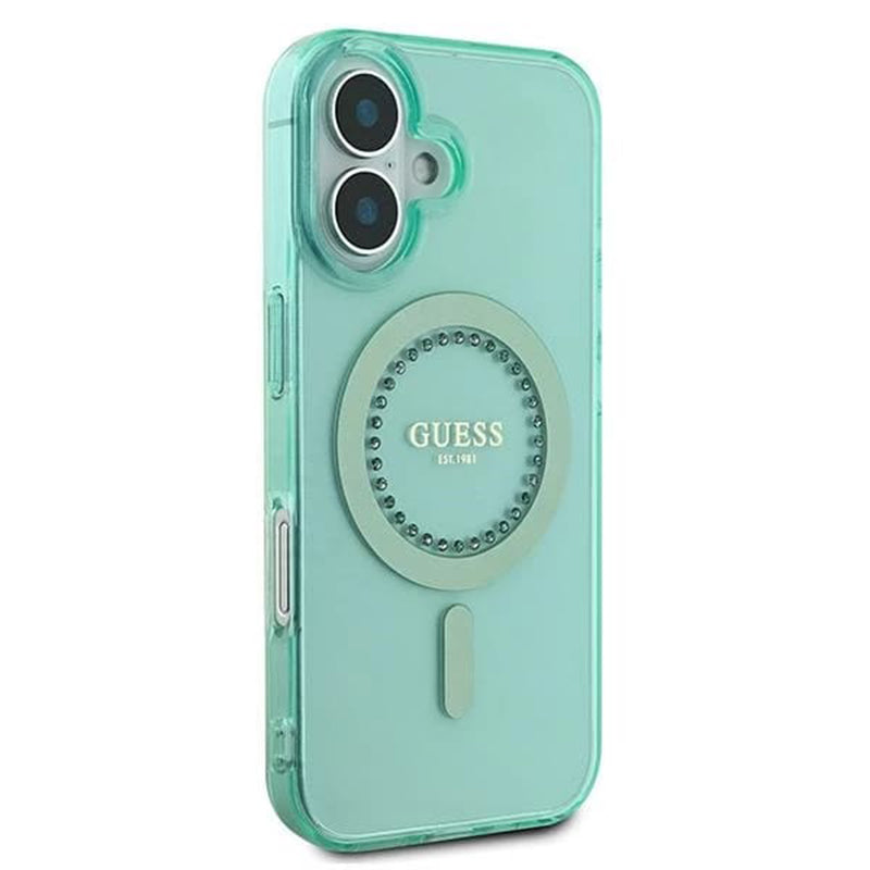 Capa MagSafe para Apple iPhone 16, Guess, IML Rhinestone, Verde