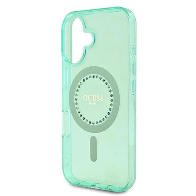 Capa MagSafe para Apple iPhone 16, Guess, IML Rhinestone, Verde