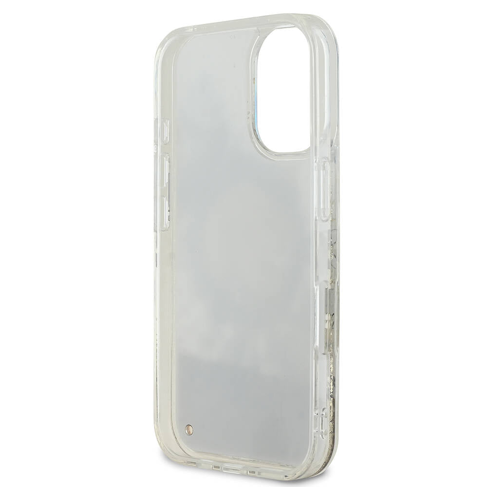 Capa MagSafe para Apple iPhone 16, Guess, Liquid Glitter Flower, Bege