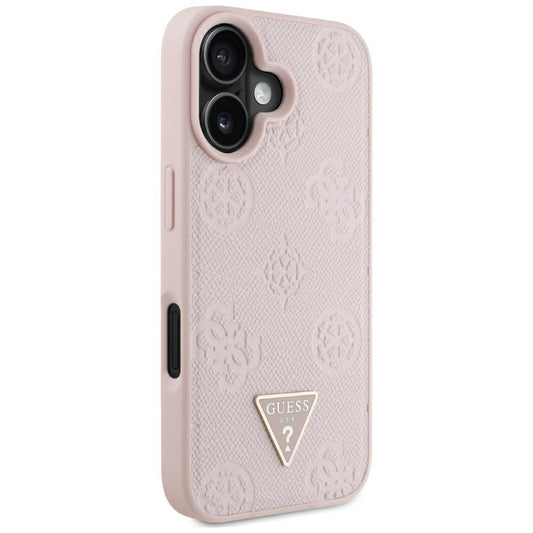 Capa MagSafe para Apple iPhone 16, Guess, Peony Grained Hot Stamp Triangle, Rosa