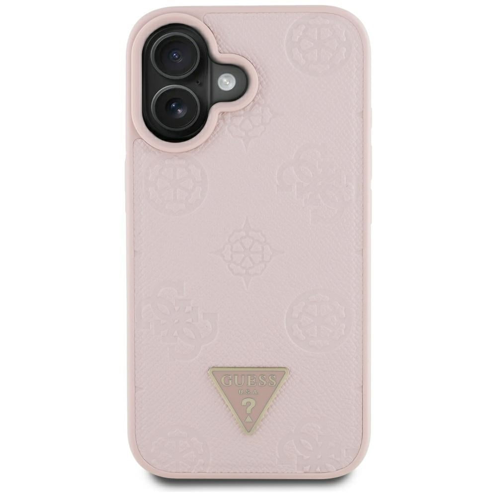 Capa MagSafe para Apple iPhone 16, Guess, Peony Grained Hot Stamp Triangle, Rosa