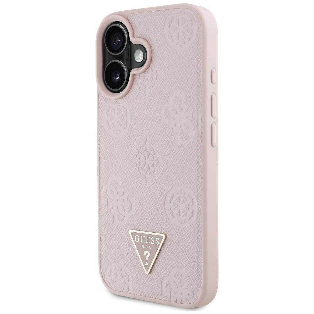Capa MagSafe para Apple iPhone 16, Guess, Peony Grained Hot Stamp Triangle, Rosa