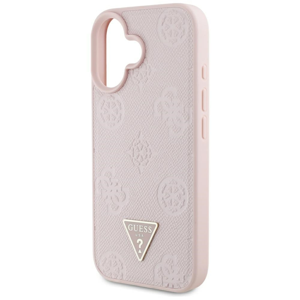Capa MagSafe para Apple iPhone 16, Guess, Peony Grained Hot Stamp Triangle, Rosa
