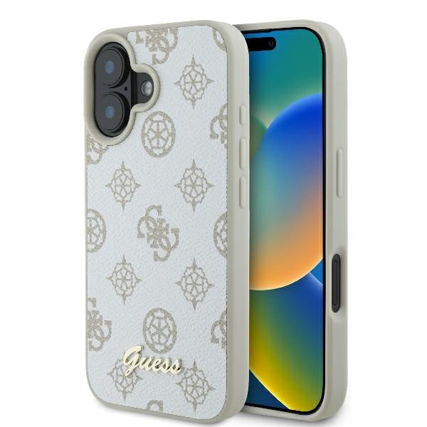 Capa MagSafe para Apple iPhone 16, Guess, Peony Script, Branca
