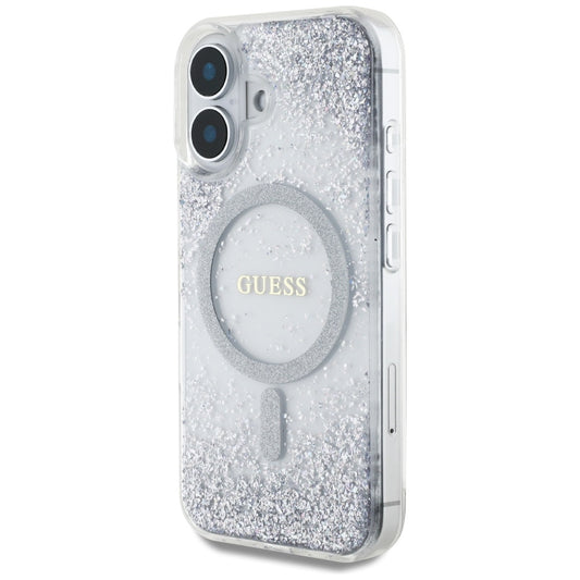 Capa MagSafe para Apple iPhone 16, Guess, Resin Gradient Glitter, Prateada