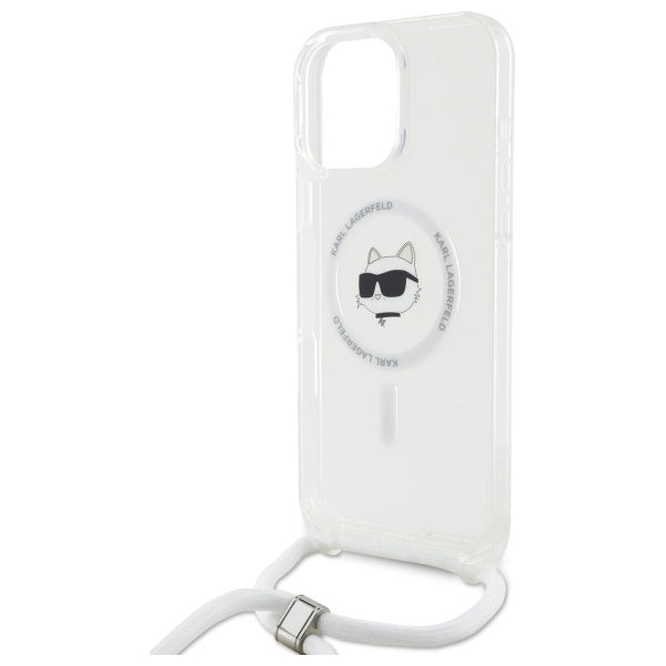 Capa MagSafe para Apple iPhone 16, Karl Lagerfeld, IML Crossbody Choupette's Head com Alça, Transparente