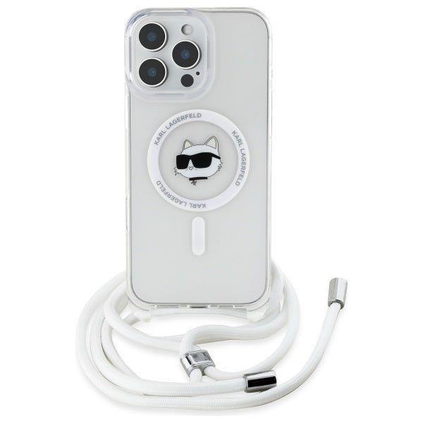 Capa MagSafe para Apple iPhone 16, Karl Lagerfeld, IML Crossbody Choupette's Head com Alça, Transparente
