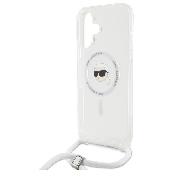 Capa MagSafe para Apple iPhone 16, Karl Lagerfeld, IML Crossbody Karl's Head, Transparente