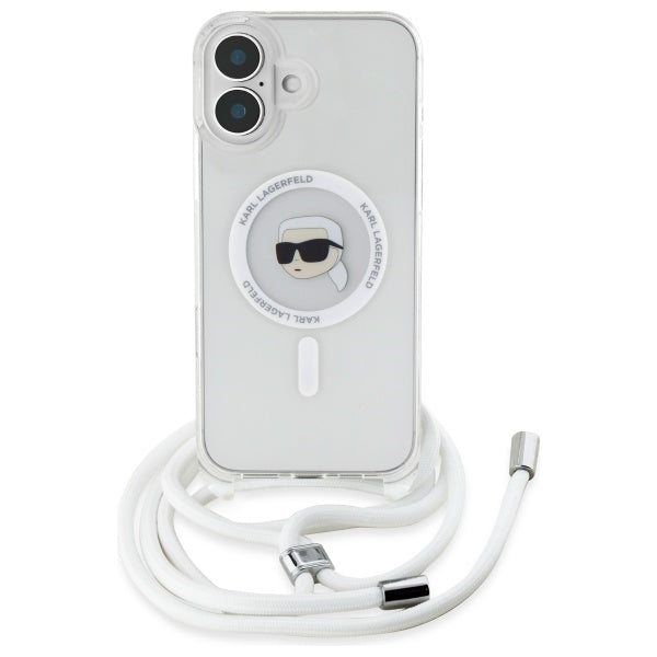 Capa MagSafe para Apple iPhone 16, Karl Lagerfeld, IML Crossbody Karl's Head, Transparente