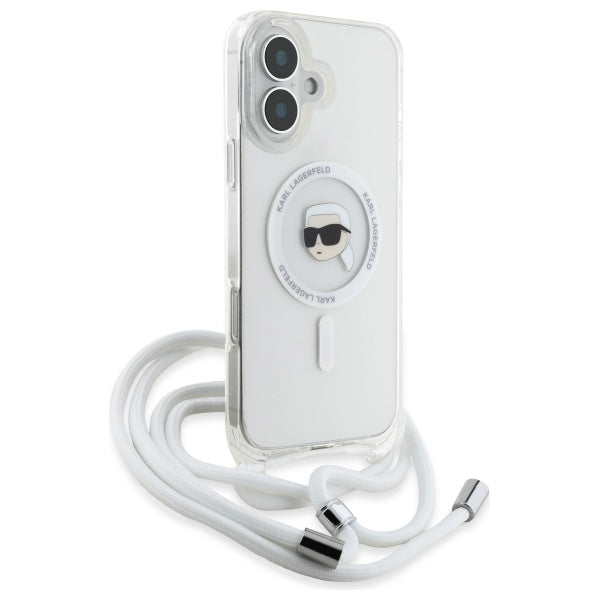 Capa MagSafe para Apple iPhone 16, Karl Lagerfeld, IML Crossbody Karl's Head, Transparente