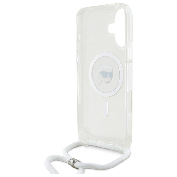 Capa MagSafe para Apple iPhone 16, Karl Lagerfeld, IML Crossbody Karl's Head, Transparente
