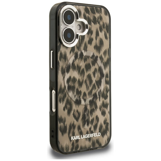 Capa MagSafe para Apple iPhone 16, Karl Lagerfeld, Padrão Leopardo IML, Marrom