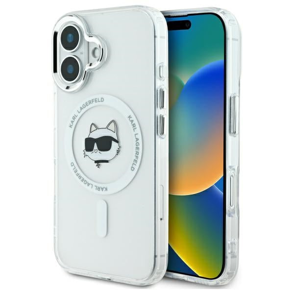 Capa MagSafe para Apple iPhone 16, Karl Lagerfeld, IML Metal Choupette's Head, Branca