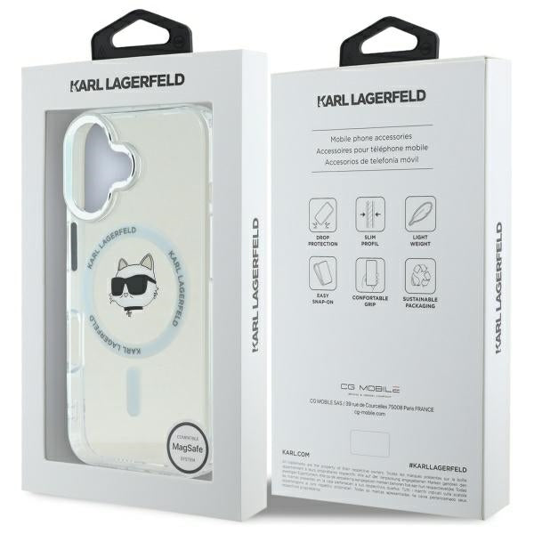 Capa MagSafe para Apple iPhone 16, Karl Lagerfeld, IML Metal Choupette's Head, Branca