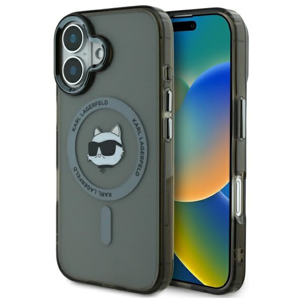 Capa MagSafe para Apple iPhone 16, Karl Lagerfeld, IML Metal Choupette's Head, Preta
