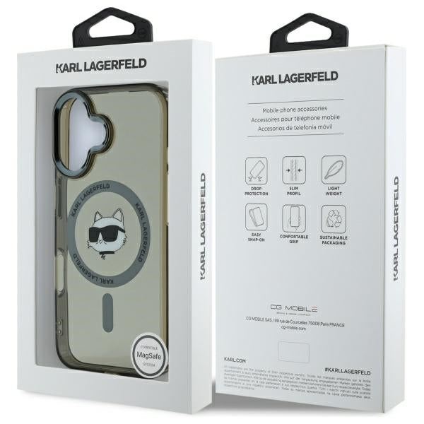 Capa MagSafe para Apple iPhone 16, Karl Lagerfeld, IML Metal Choupette's Head, Preta