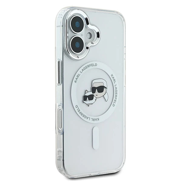 Capa MagSafe para Apple iPhone 16, Karl Lagerfeld, IML Metal Karl & Choupette's Heads, Branca