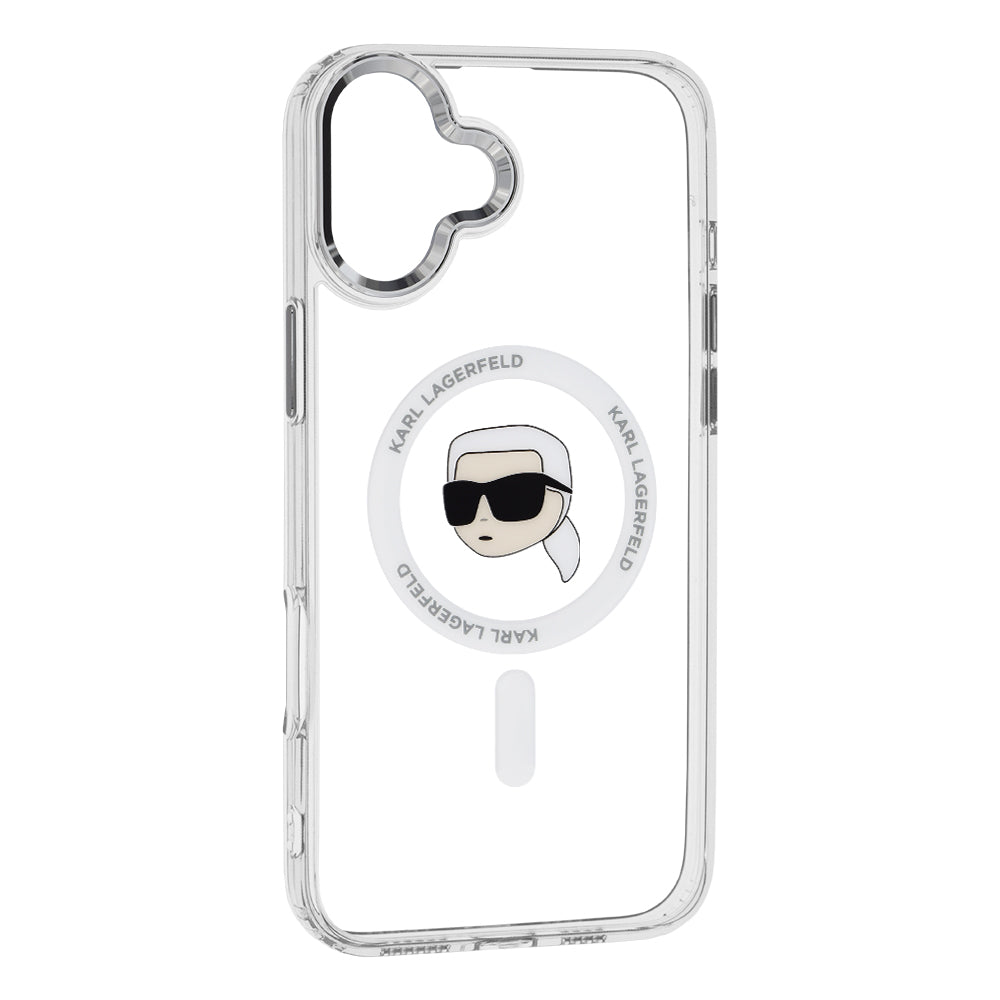 Capa MagSafe para Apple iPhone 16, Karl Lagerfeld, IML Metal Karl's Head, Branca.