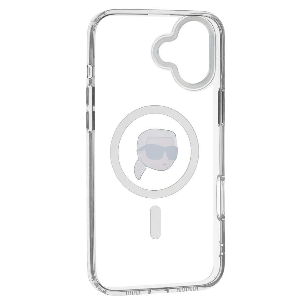 Capa MagSafe para Apple iPhone 16, Karl Lagerfeld, IML Metal Karl's Head, Branca.