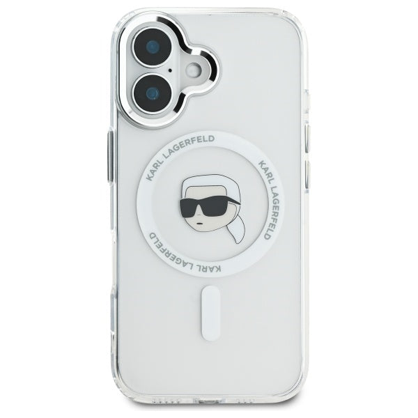 Capa MagSafe para Apple iPhone 16, Karl Lagerfeld, IML Metal Karl's Head, Branca.