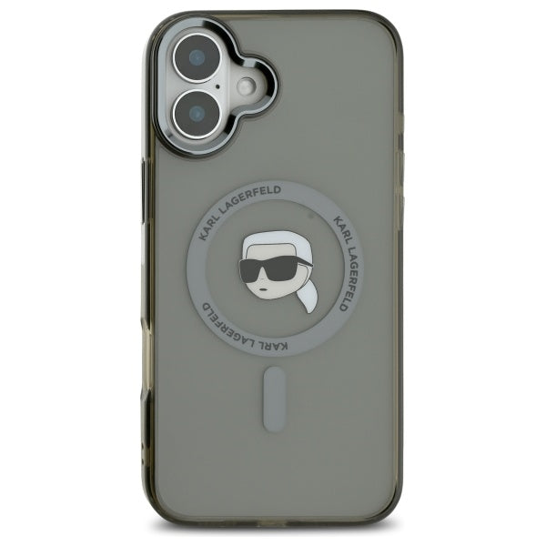 Capa MagSafe para Apple iPhone 16, Karl Lagerfeld, IML Metal Karl's Head, Preta