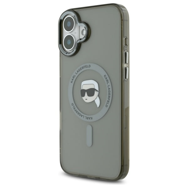 Capa MagSafe para Apple iPhone 16, Karl Lagerfeld, IML Metal Karl's Head, Preta