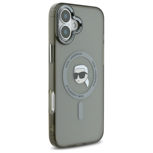 Capa MagSafe para Apple iPhone 16, Karl Lagerfeld, IML Metal Karl's Head, Preta