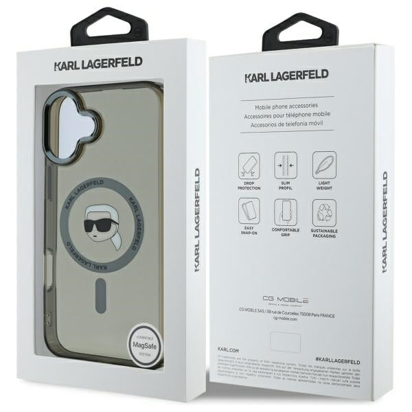 Capa MagSafe para Apple iPhone 16, Karl Lagerfeld, IML Metal Karl's Head, Preta