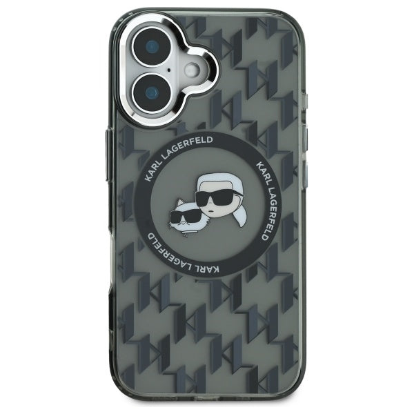 Capa MagSafe para Apple iPhone 16, Karl Lagerfeld, IML Monogram Karl & Choupette's Heads, Preta.