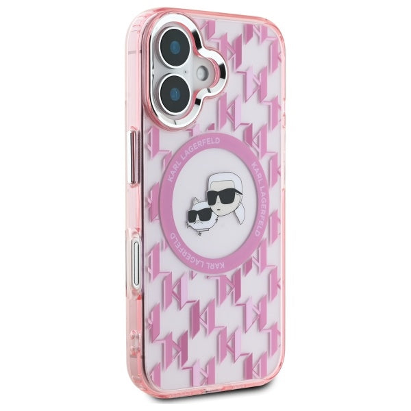 Capa MagSafe para Apple iPhone 16, Karl Lagerfeld, IML Monograma Karl & Cabeças de Choupette, Rosa