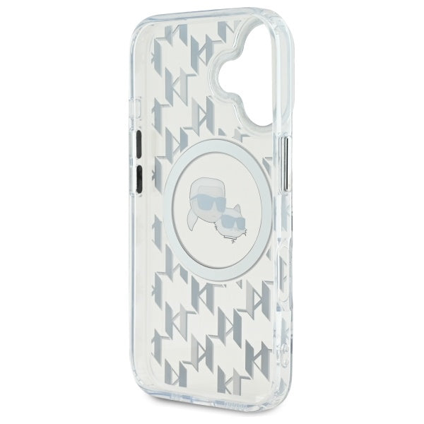 Capa MagSafe para Apple iPhone 16, Karl Lagerfeld, IML Monograma Karl & Cabeças de Choupette, Transparente