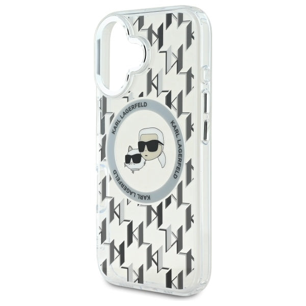 Capa MagSafe para Apple iPhone 16, Karl Lagerfeld, IML Monograma Karl & Cabeças de Choupette, Transparente