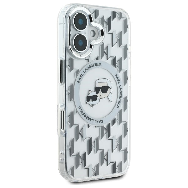 Capa MagSafe para Apple iPhone 16, Karl Lagerfeld, IML Monograma Karl & Cabeças de Choupette, Transparente