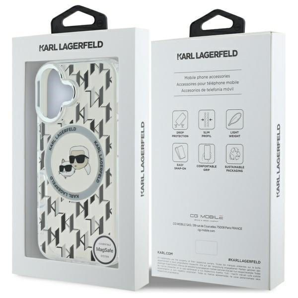 Capa MagSafe para Apple iPhone 16, Karl Lagerfeld, IML Monograma Karl & Cabeças de Choupette, Transparente
