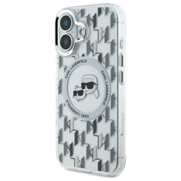 Capa MagSafe para Apple iPhone 16, Karl Lagerfeld, IML Monograma Karl & Cabeças de Choupette, Transparente