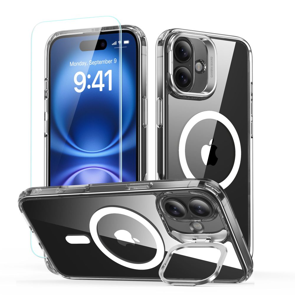 MagSafe Case for Apple iPhone 16 Plus, ESR, Classic Hybrid Kickstand with Screen Protector, Transparent