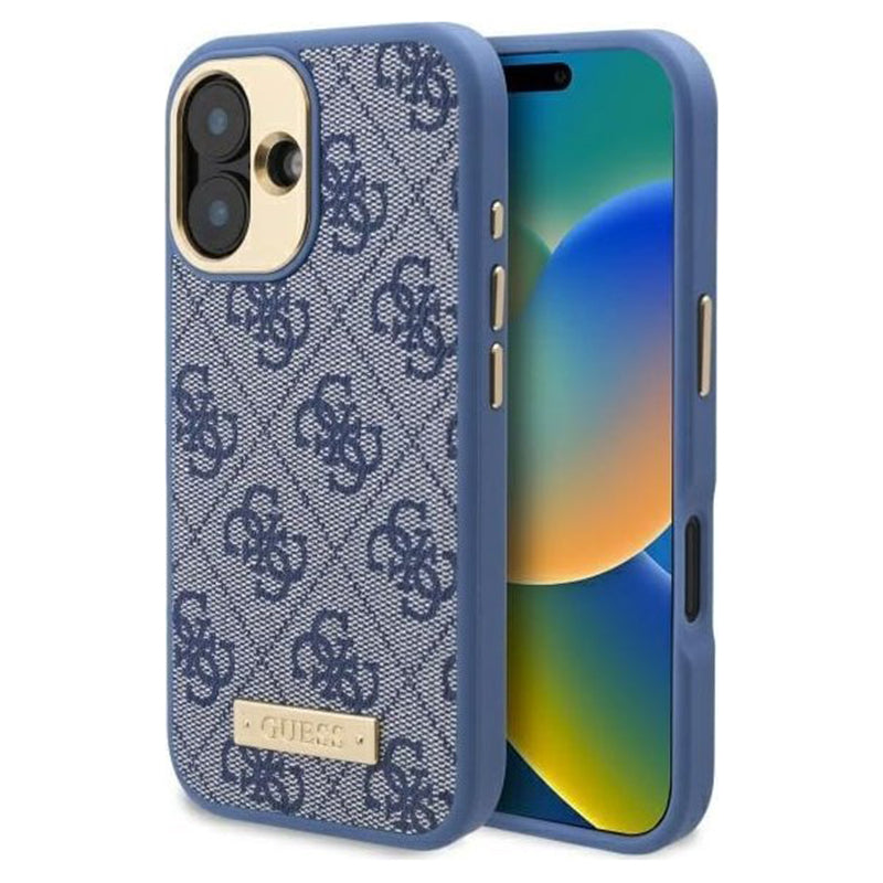 Capa MagSafe para Apple iPhone 16 Plus, Guess, 4G Logo Plate, Azul