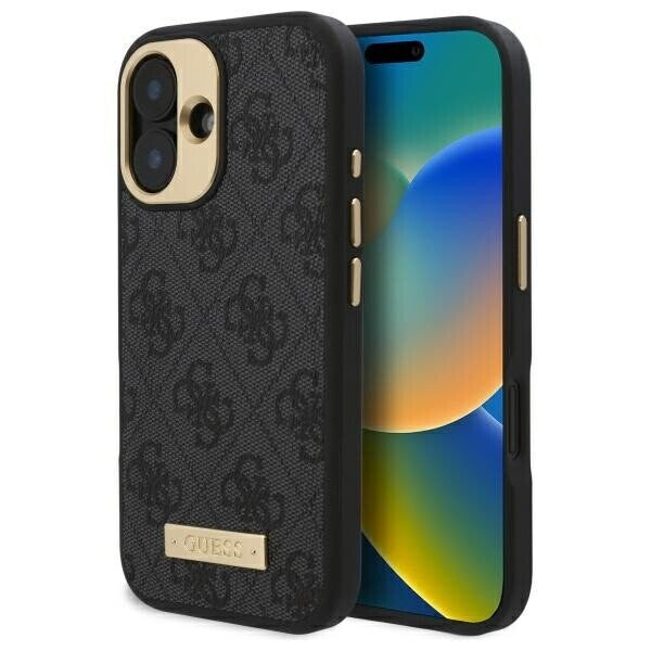 Capa MagSafe para Apple iPhone 16 Plus, Guess, 4G Logo Plate, Preta