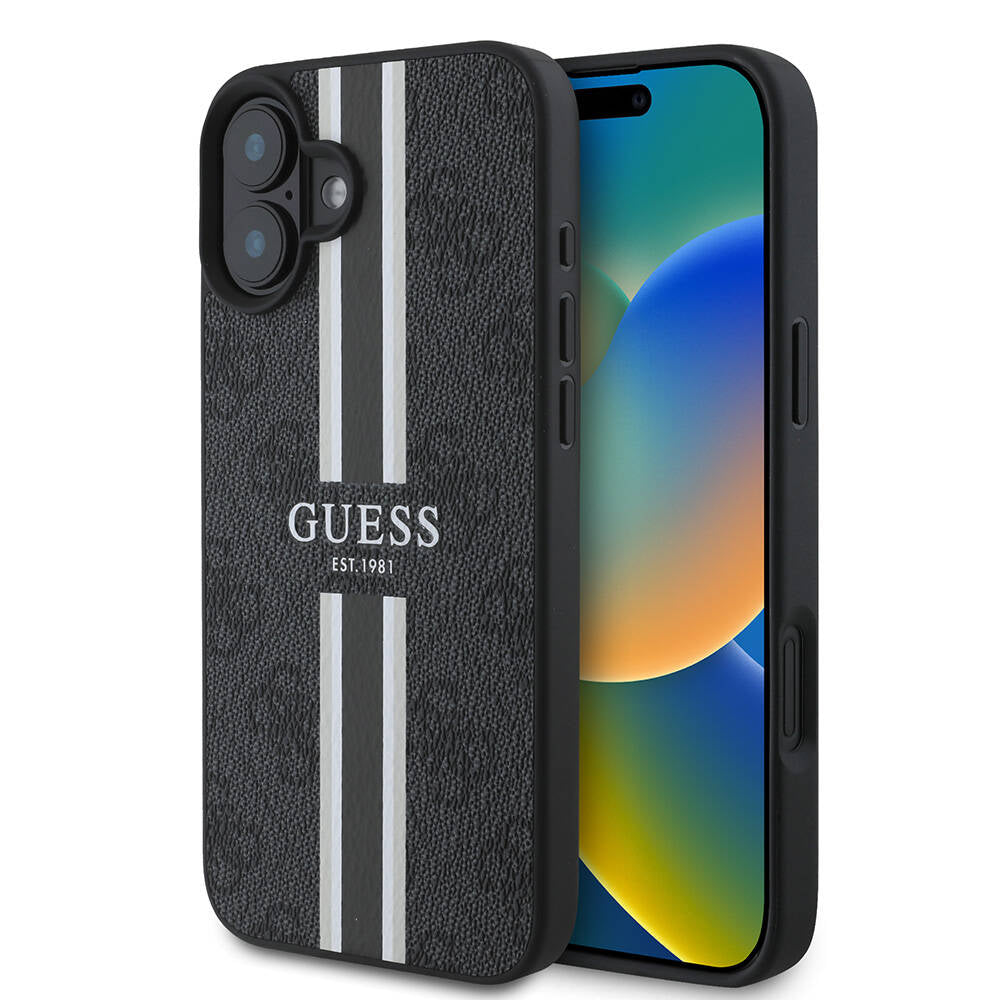 Capa MagSafe para Apple iPhone 16 Plus, Guess, 4G Printed Stripes, Preta