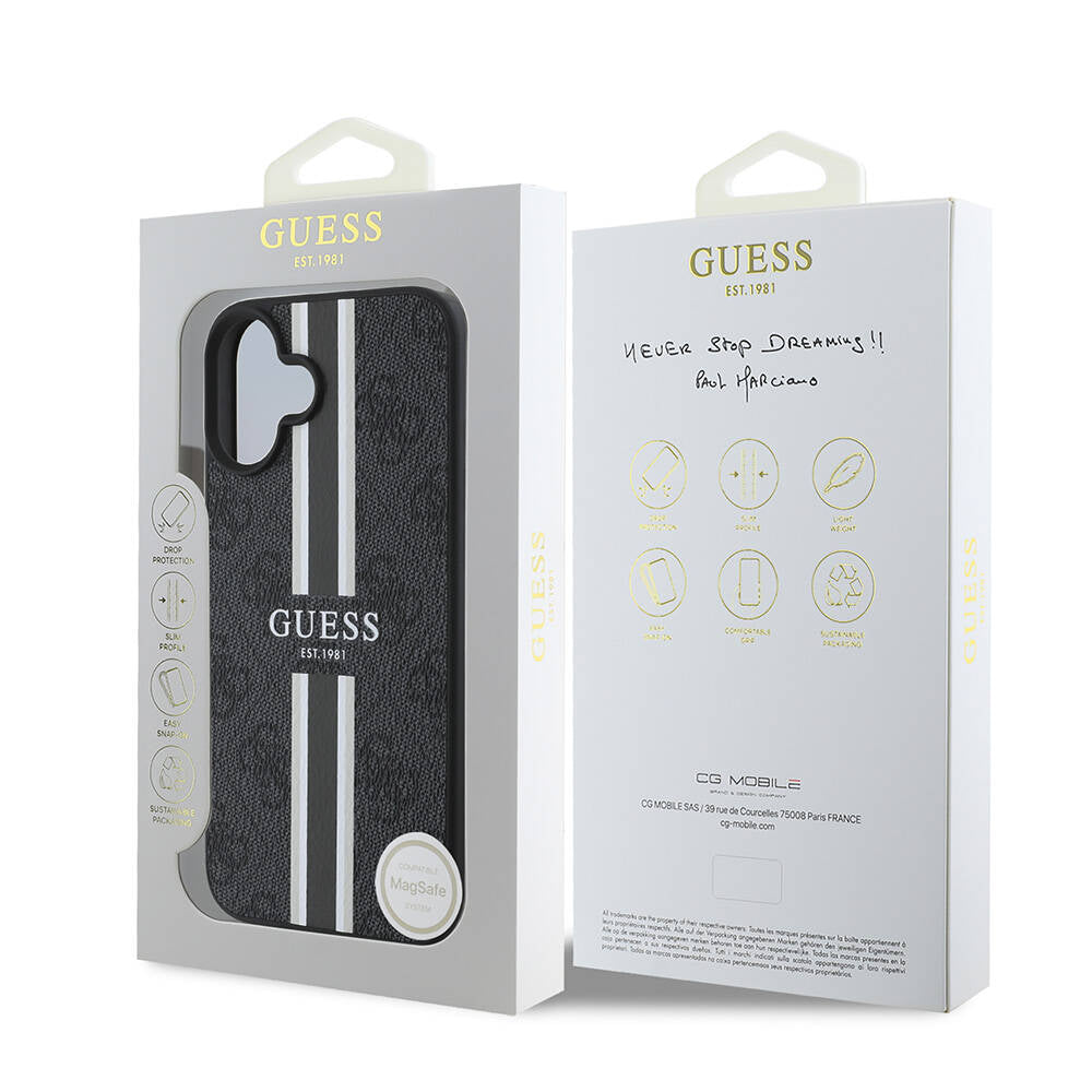 Capa MagSafe para Apple iPhone 16 Plus, Guess, 4G Printed Stripes, Preta