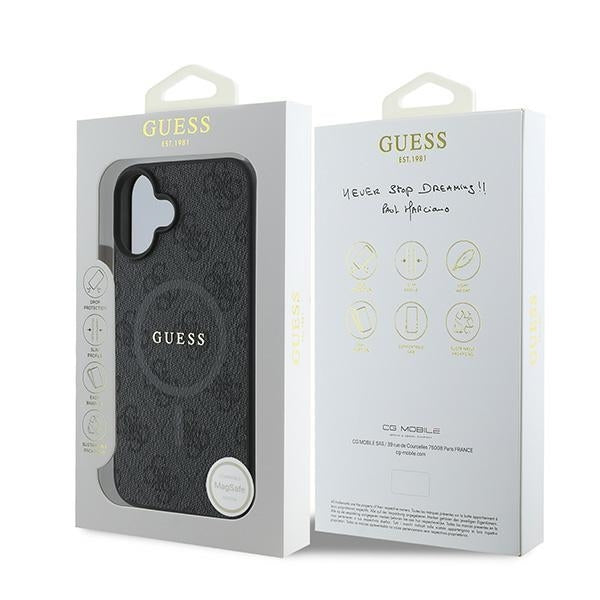 Capa MagSafe para Apple iPhone 16 Plus, Guess, 4G Ring Classic Logo, Preta
