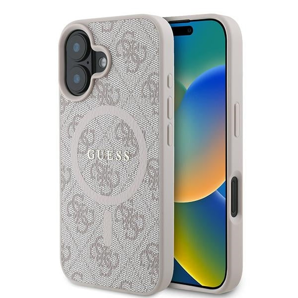 Capa MagSafe para Apple iPhone 16 Plus, Guess, 4G Ring Classic Logo, Rosa