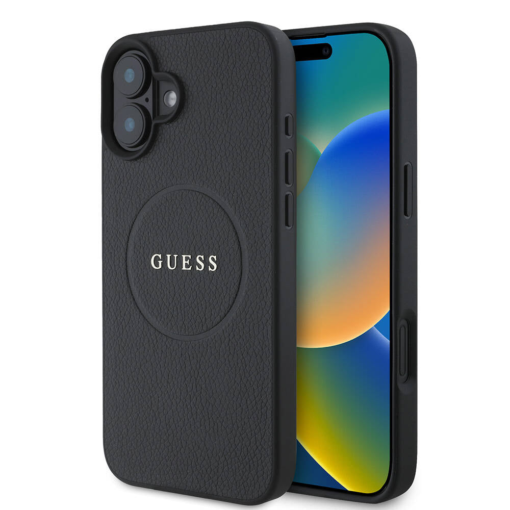 Capa MagSafe para Apple iPhone 16 Plus, Guess, Grained Gold Ring, Preta