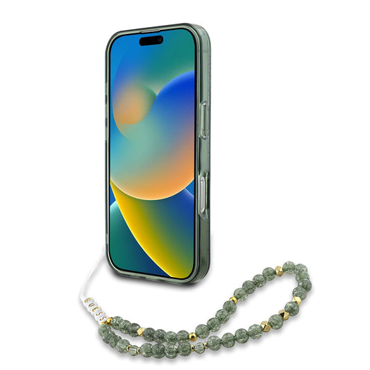 Capa MagSafe para Apple iPhone 16 Plus, Guess, IML Flowers Allover Electroplated with Pearl Strap, Verde