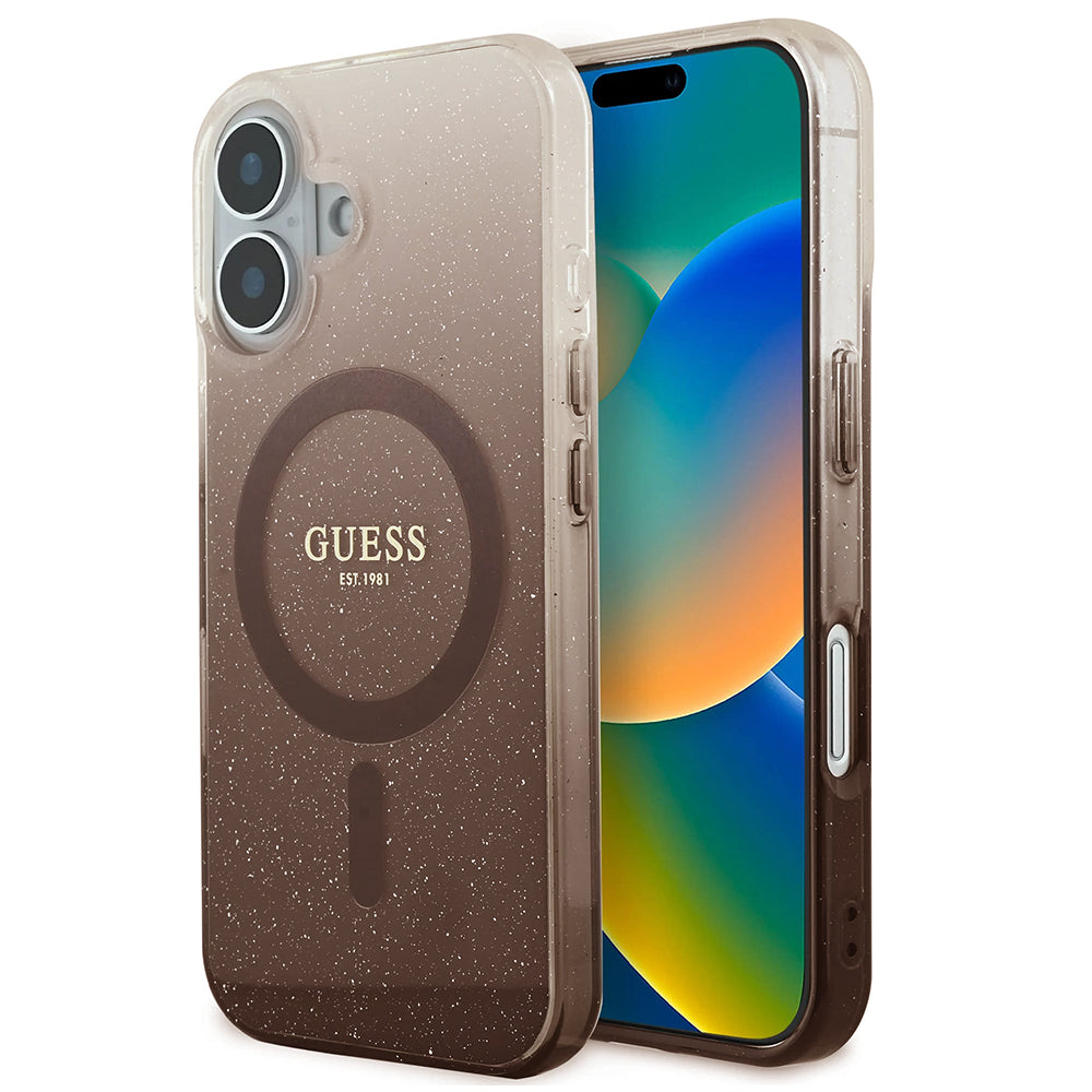 Capa MagSafe para Apple iPhone 16 Plus, Guess, IML Glitter Gradient, Marrom