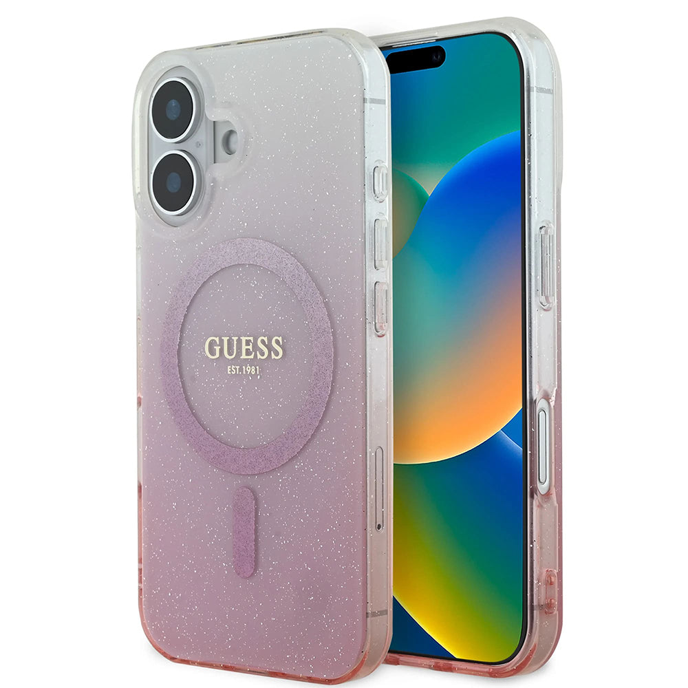 Capa MagSafe para Apple iPhone 16 Plus, Guess, IML Glitter Gradient, Rosa