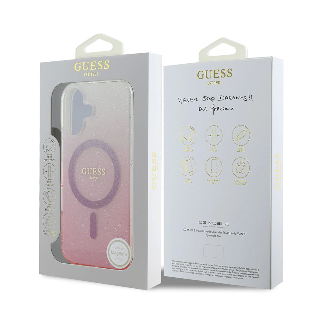 Capa MagSafe para Apple iPhone 16 Plus, Guess, IML Glitter Gradient, Rosa