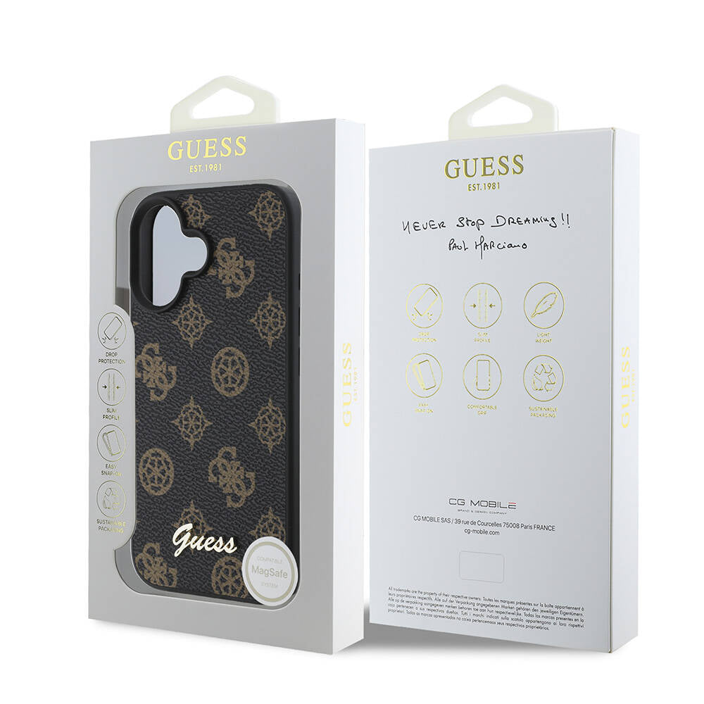 Capa MagSafe para Apple iPhone 16 Plus, Guess, Peony Script, Preta