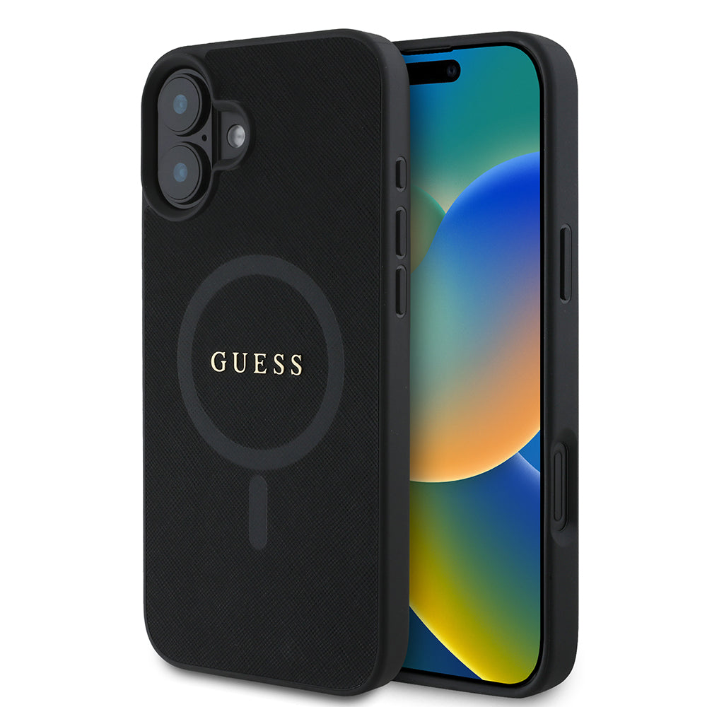 Capa MagSafe para Apple iPhone 16 Plus, Guess, Saffiano Classic Logo, Preta